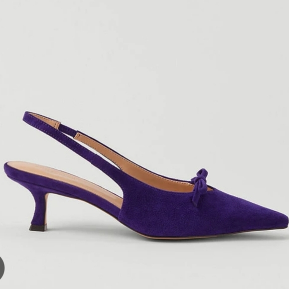 Ann Taylor Shoes - Ann Taylor Mini Bow Slingback Pointy Toe Purple Suede Kitten Heel Pumps Size 7
